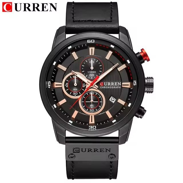 CURREN Mens Brown Waterproof Luminous Leather Strap Watch