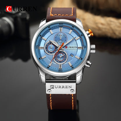 CURREN Mens Brown Waterproof Luminous Leather Strap Watch