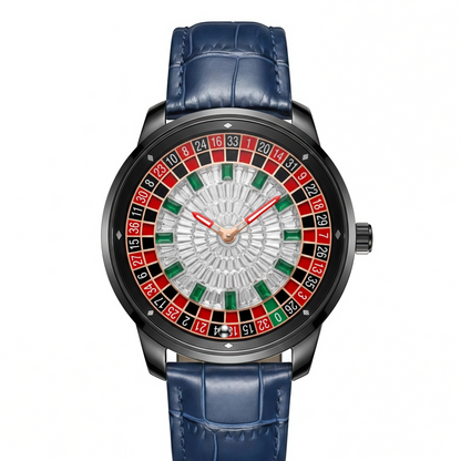 Mens Roulette Style Leather Strap Quartz Watch