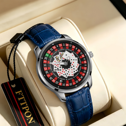 Poker Dial Quartz Watch with Genuine Leather Strap
