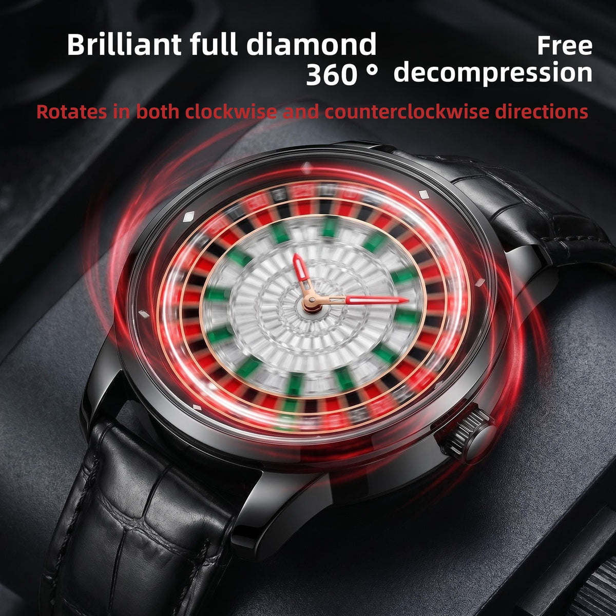 Mens Roulette Style Leather Strap Quartz Watch