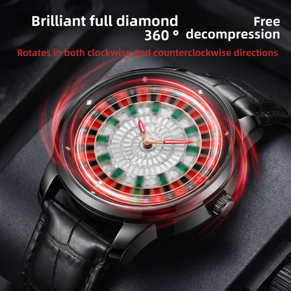 Mens Roulette Style Leather Strap Quartz Watch