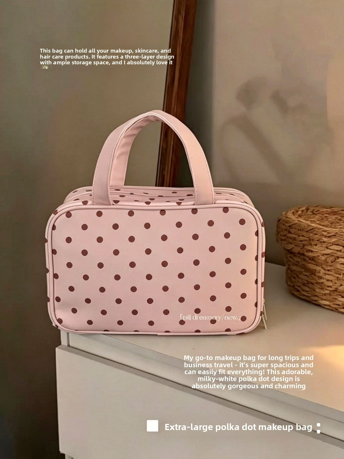 Portable Cosmetic Bag with Three Layers Large Capacity