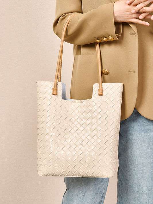 Korean Style Handmade Woven Leather Tote Bag