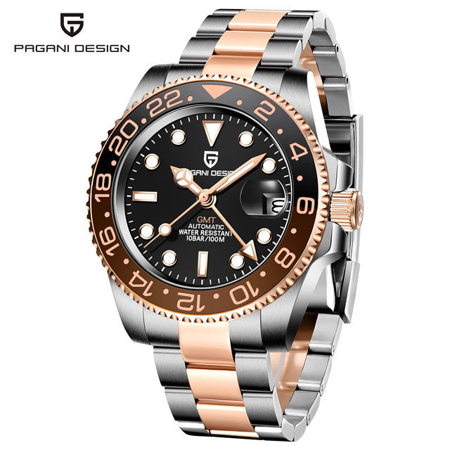 PAGANI DESIGN Mens GMT Mechanical Watch Luminous Calendar