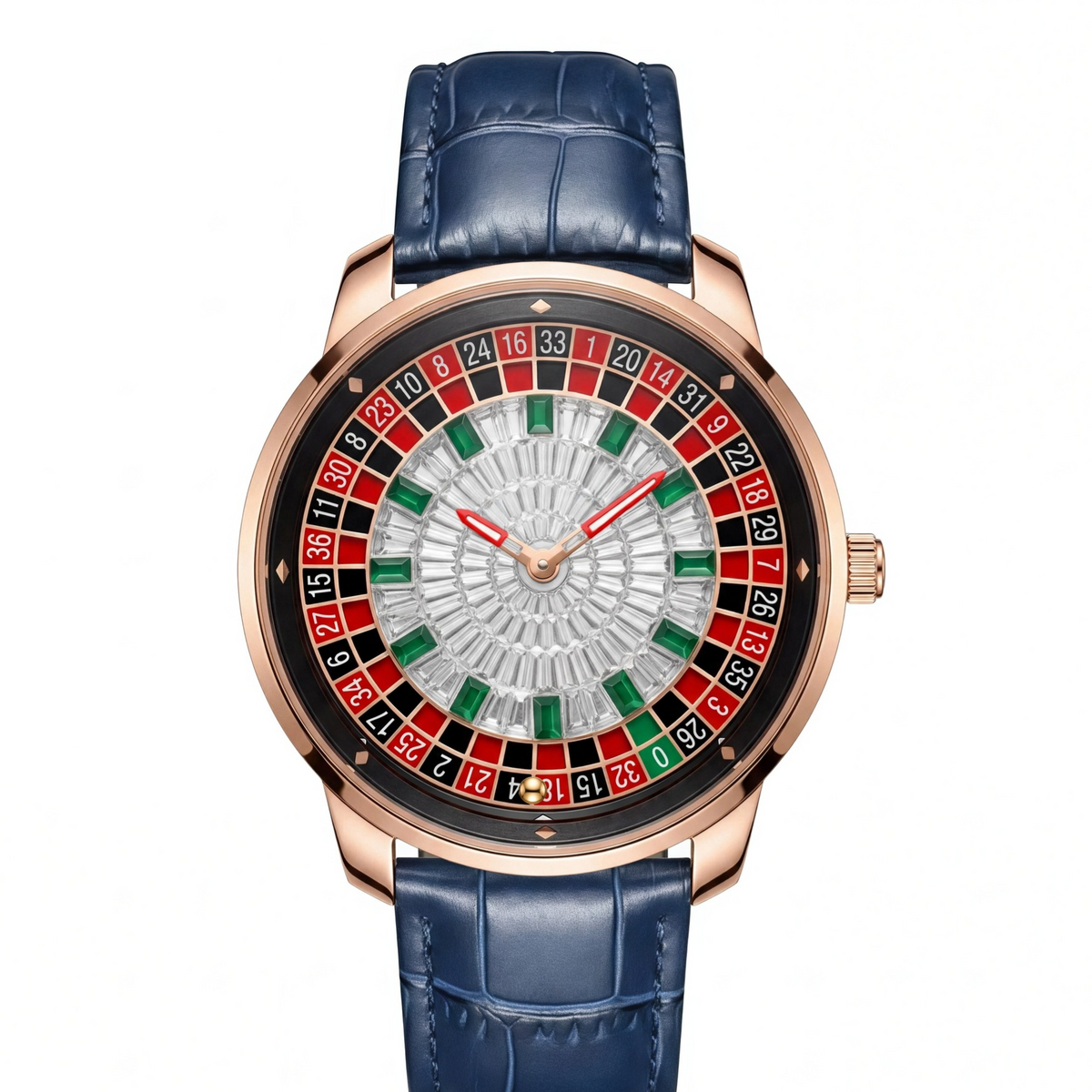 Mens Roulette Style Leather Strap Quartz Watch