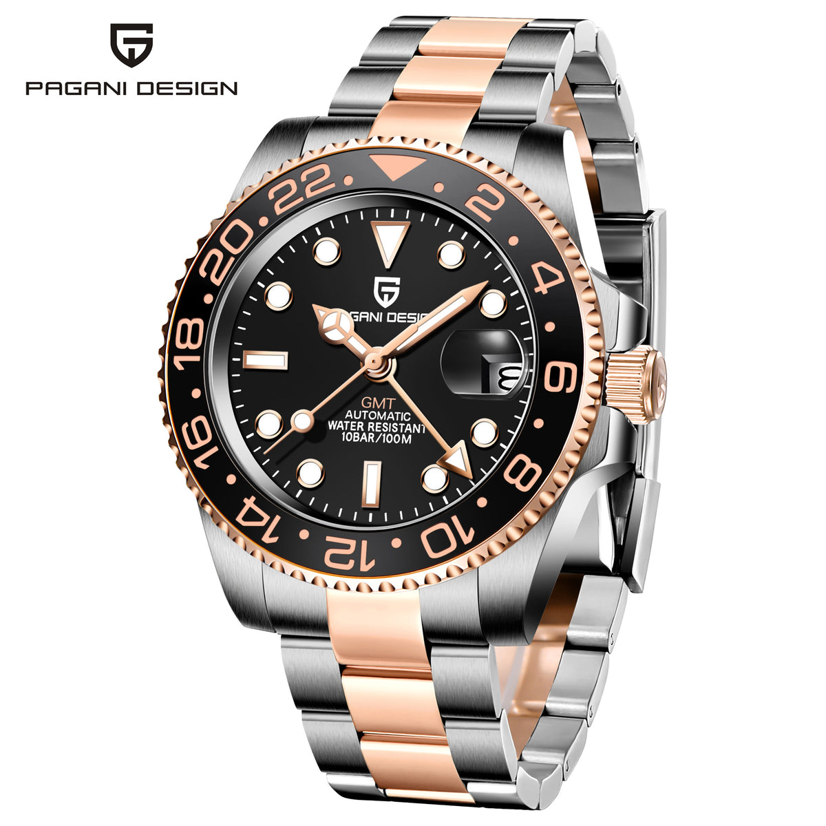 PAGANI DESIGN Mens GMT Mechanical Watch Luminous Calendar