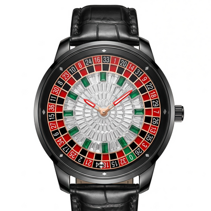 Mens Roulette Style Leather Strap Quartz Watch