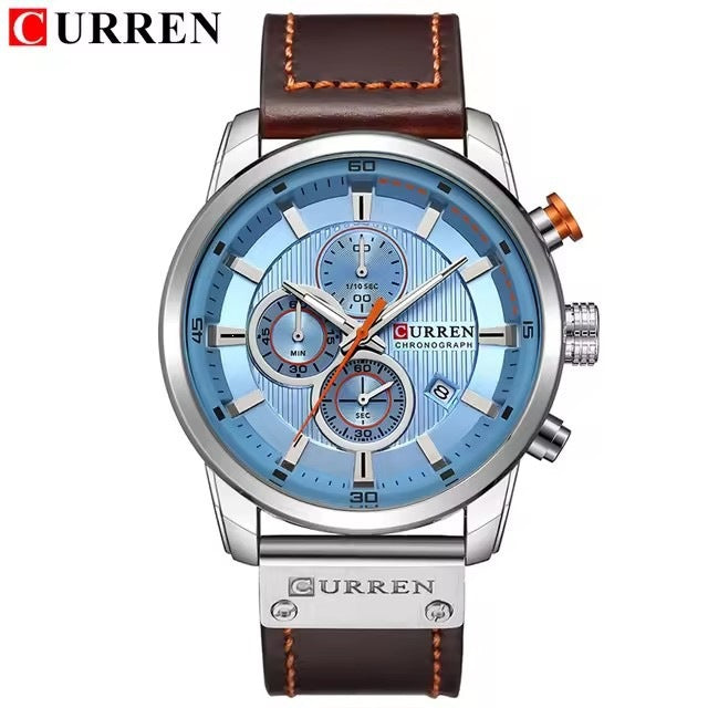 CURREN Mens Brown Waterproof Luminous Leather Strap Watch