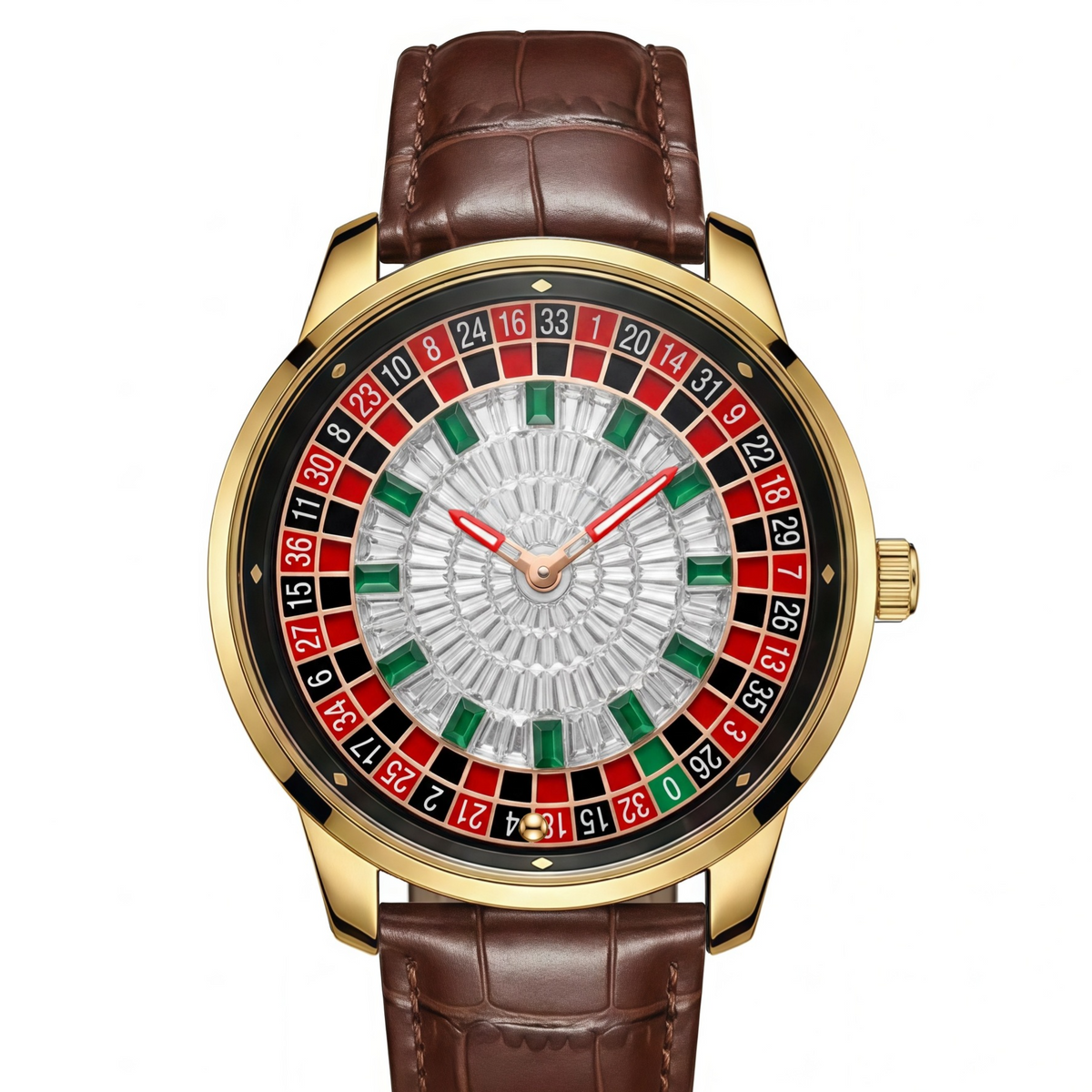 Mens Roulette Style Leather Strap Quartz Watch