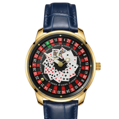 Poker Dial Quartz Watch with Genuine Leather Strap