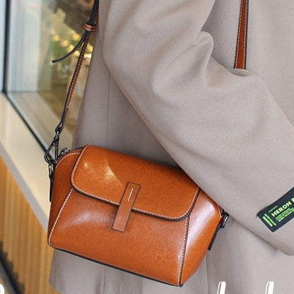 Genuine Leather Vintage Shell Crossbody Bag