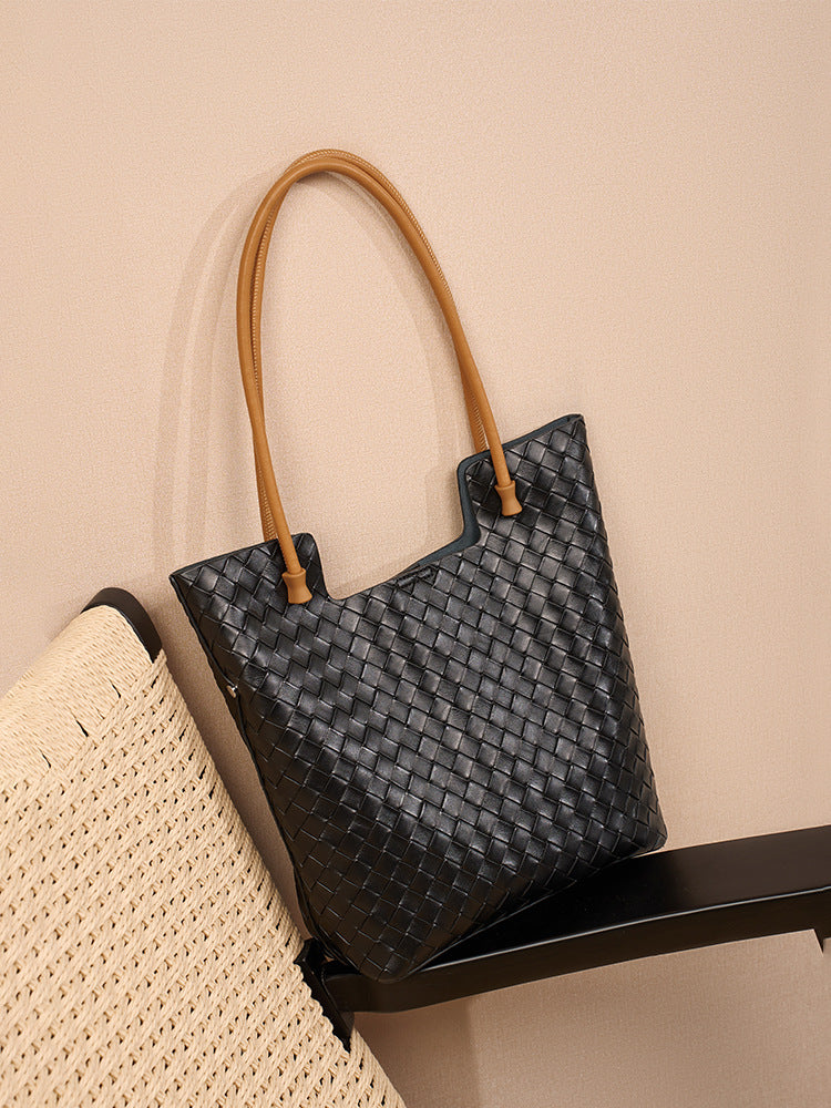 Korean Style Handmade Woven Leather Tote Bag