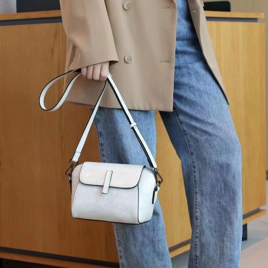 Genuine Leather Vintage Shell Crossbody Bag