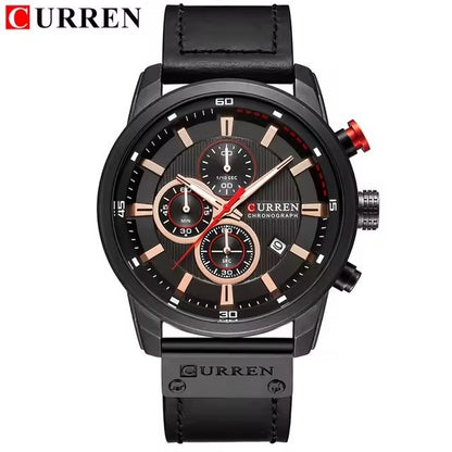 CURREN Mens Brown Waterproof Luminous Leather Strap Watch