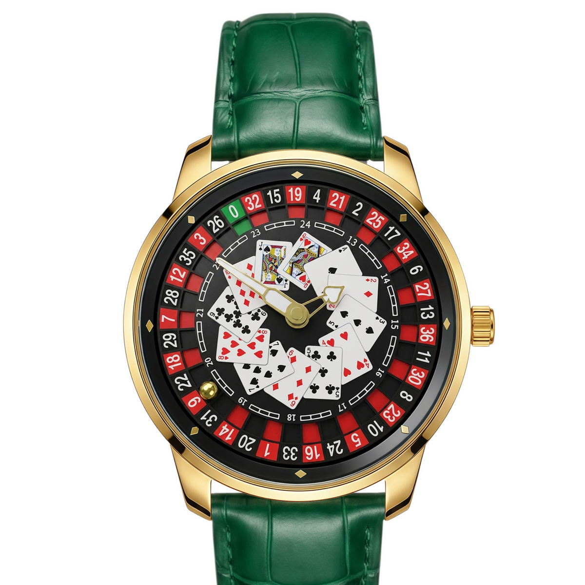 Poker Dial Quartz Watch with Genuine Leather Strap