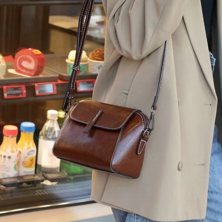 Genuine Leather Vintage Shell Crossbody Bag