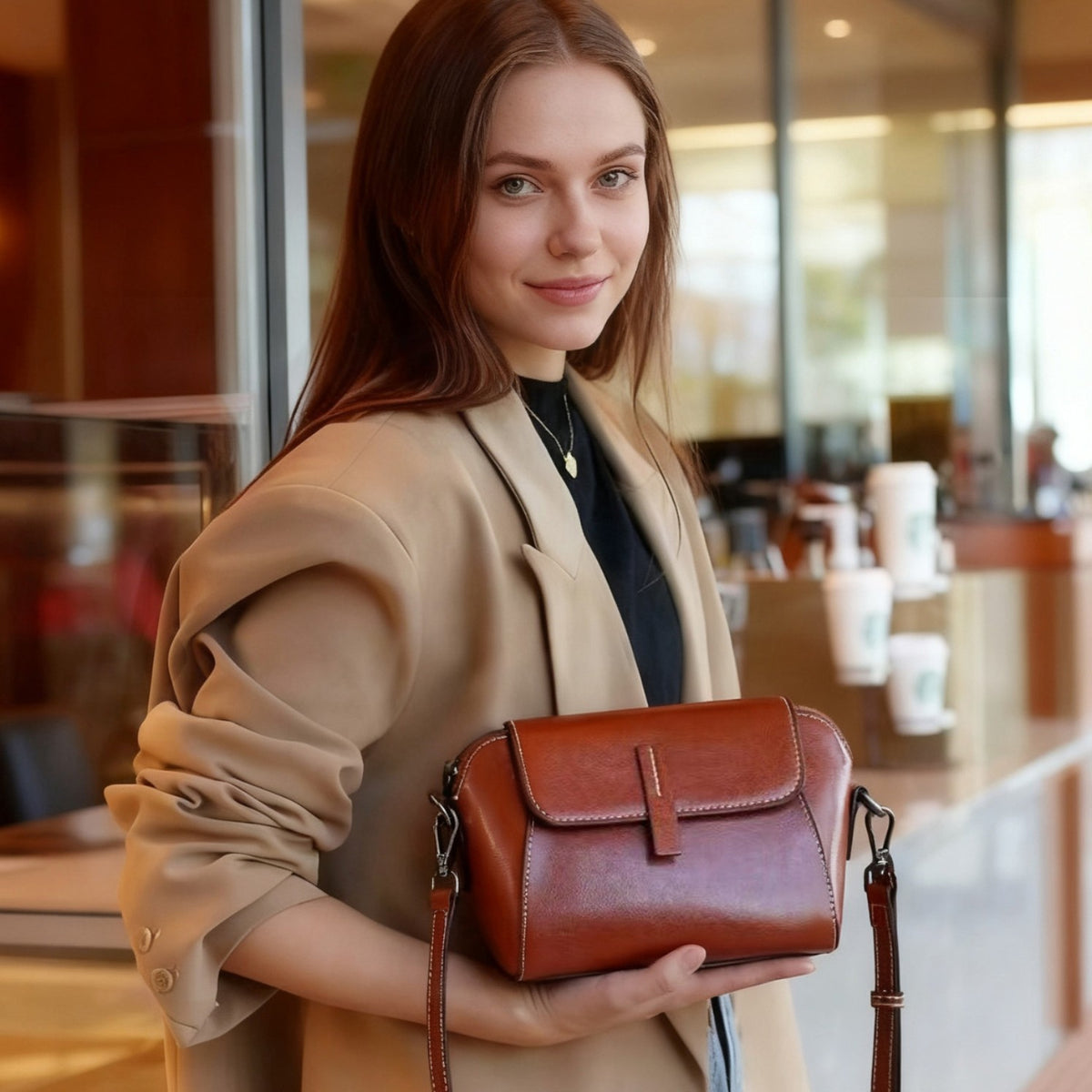Genuine Leather Vintage Shell Crossbody Bag