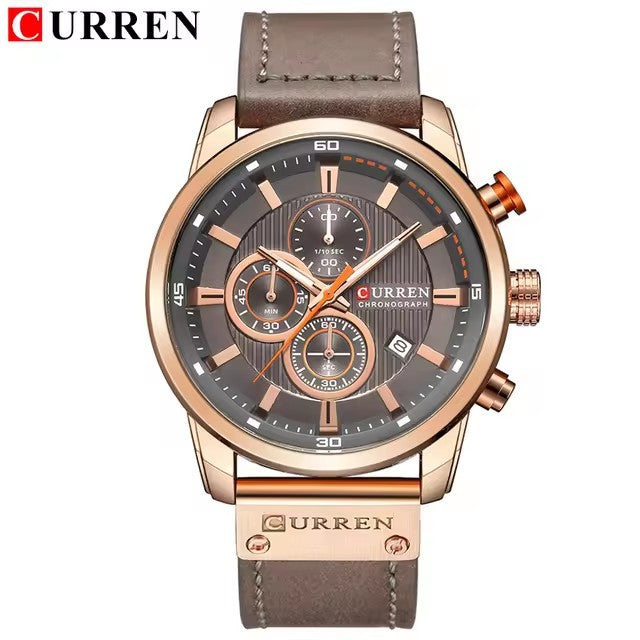 CURREN Mens Brown Waterproof Luminous Leather Strap Watch