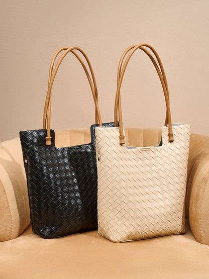 Korean Style Handmade Woven Leather Tote Bag