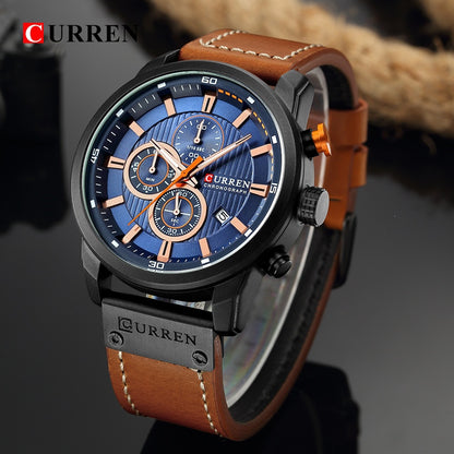 CURREN Mens Brown Waterproof Luminous Leather Strap Watch