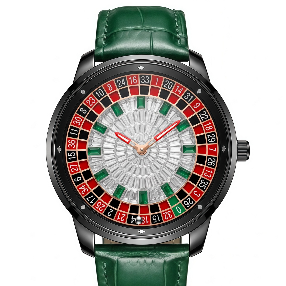 Mens Roulette Style Leather Strap Quartz Watch