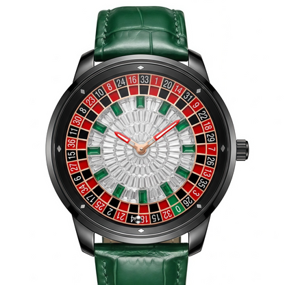 Mens Roulette Style Leather Strap Quartz Watch