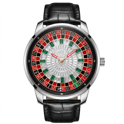 Mens Roulette Style Leather Strap Quartz Watch