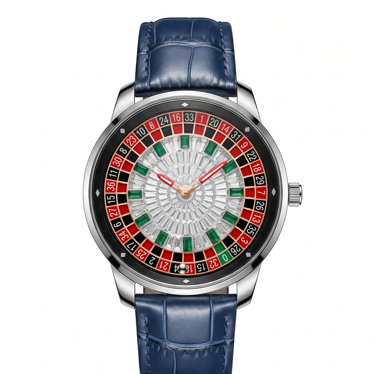 Mens Roulette Style Leather Strap Quartz Watch