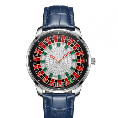 Mens Roulette Style Leather Strap Quartz Watch