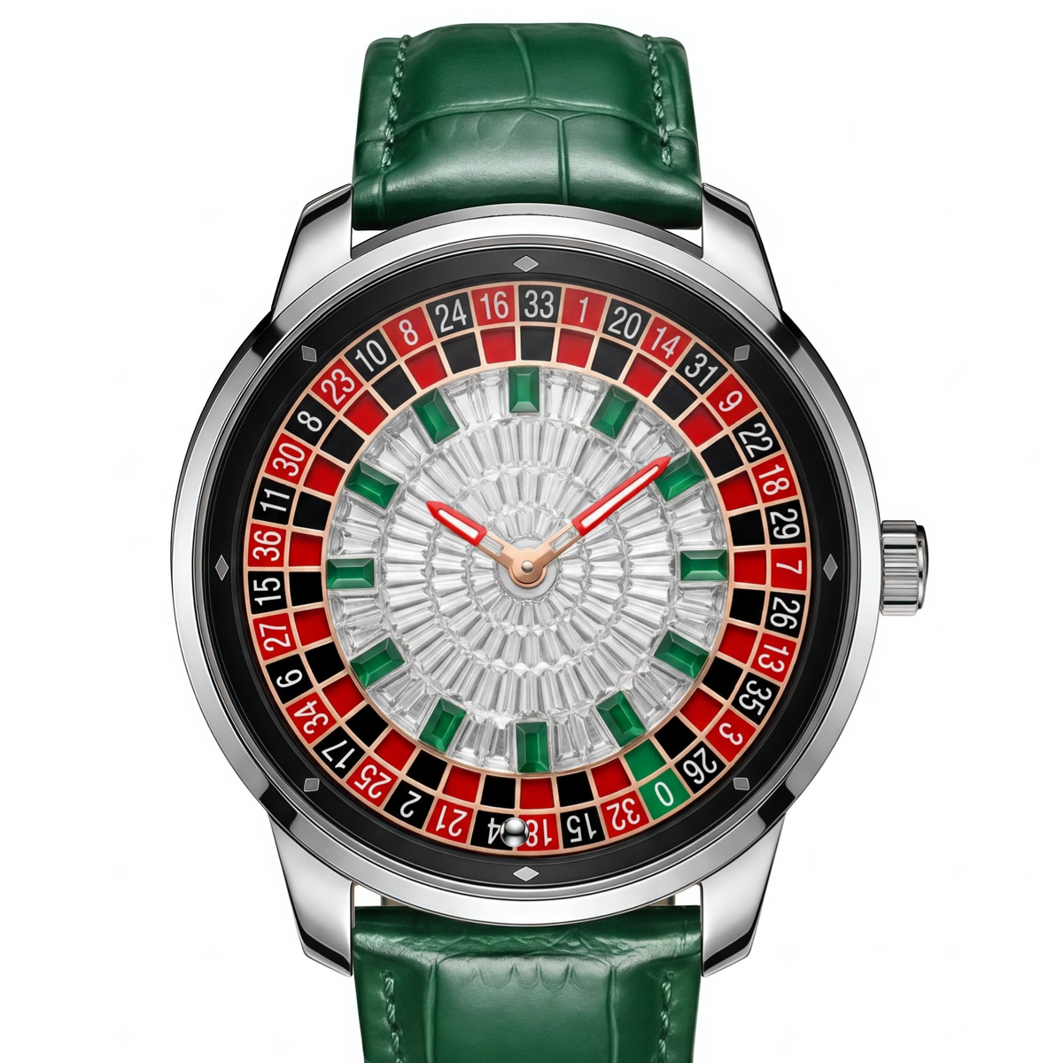 Mens Roulette Style Leather Strap Quartz Watch