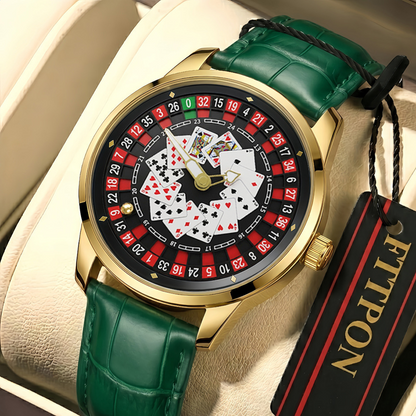 Poker Dial Quartz Watch with Genuine Leather Strap