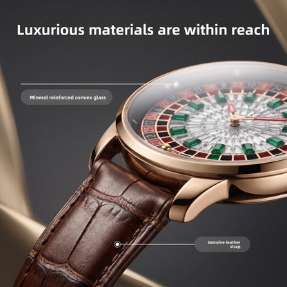 Mens Roulette Style Leather Strap Quartz Watch