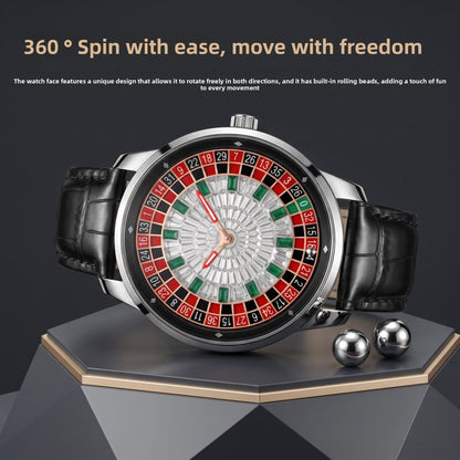 Mens Roulette Style Leather Strap Quartz Watch
