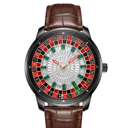 Mens Roulette Style Leather Strap Quartz Watch