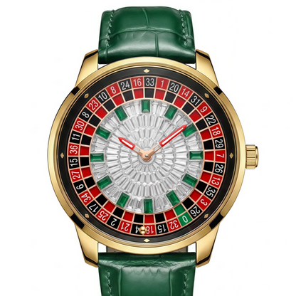 Mens Roulette Style Leather Strap Quartz Watch