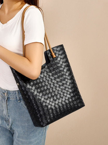 Korean Style Handmade Woven Leather Tote Bag