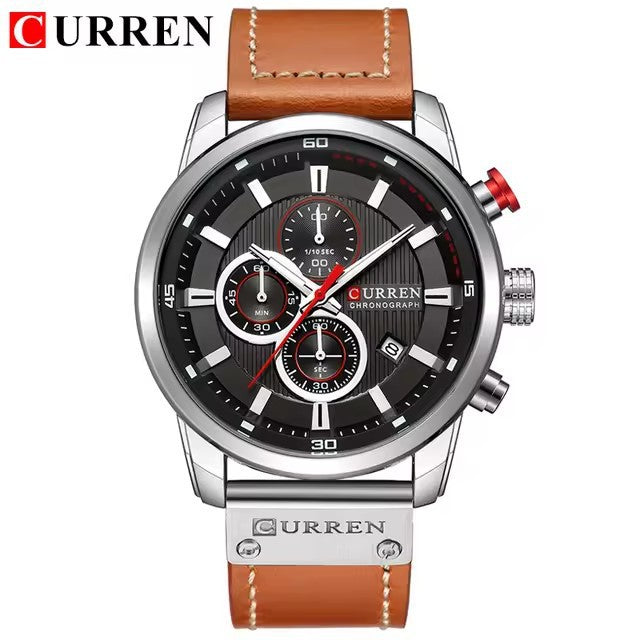 CURREN Mens Brown Waterproof Luminous Leather Strap Watch