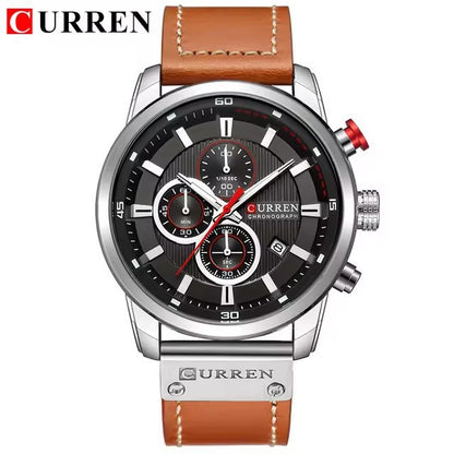 CURREN Mens Brown Waterproof Luminous Leather Strap Watch
