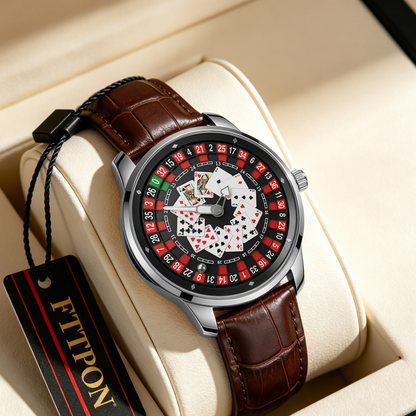 Poker Dial Quartz Watch with Genuine Leather Strap