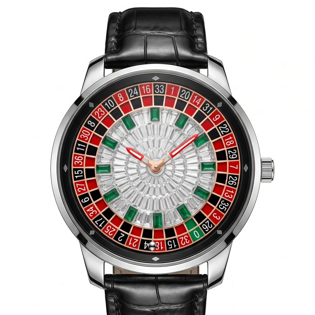 Mens Roulette Style Leather Strap Quartz Watch