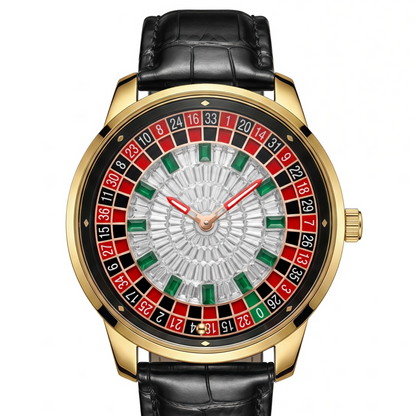 Mens Roulette Style Leather Strap Quartz Watch