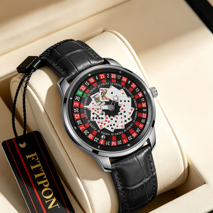 Poker Dial Quartz Watch with Genuine Leather Strap