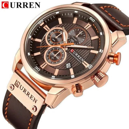CURREN Mens Brown Waterproof Luminous Leather Strap Watch
