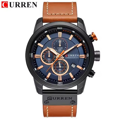 CURREN Mens Brown Waterproof Luminous Leather Strap Watch