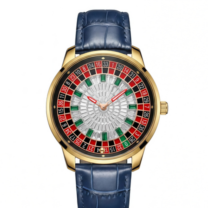 Mens Roulette Style Leather Strap Quartz Watch
