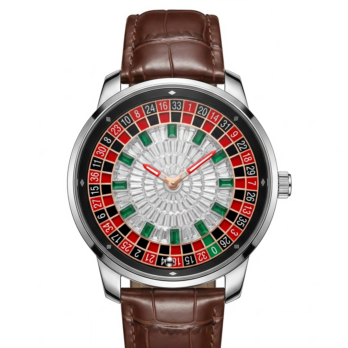 Mens Roulette Style Leather Strap Quartz Watch