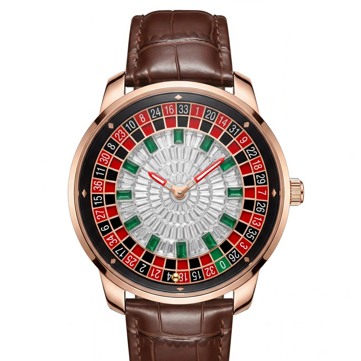 Mens Roulette Style Leather Strap Quartz Watch
