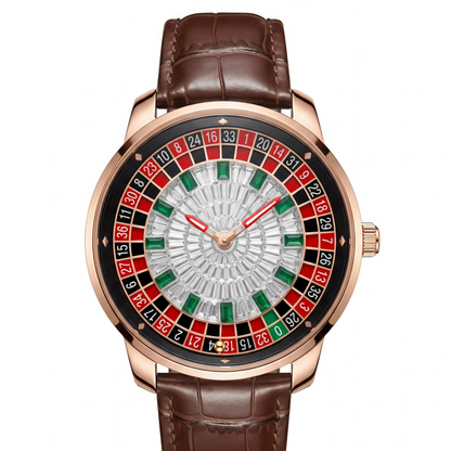 Mens Roulette Style Leather Strap Quartz Watch