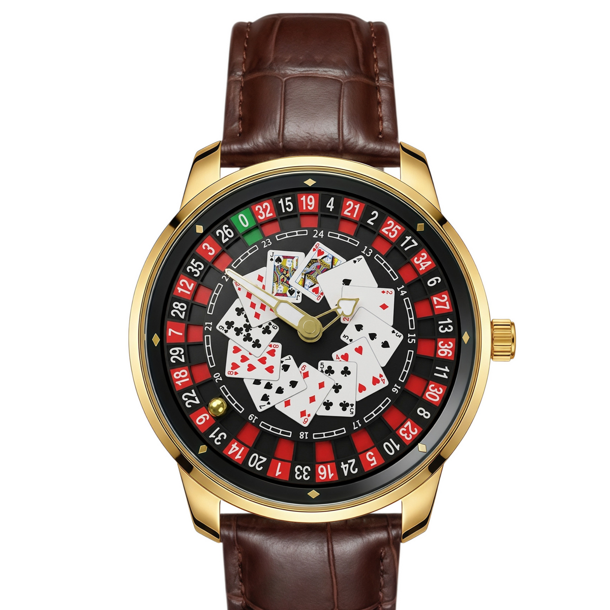 Poker Dial Quartz Watch with Genuine Leather Strap